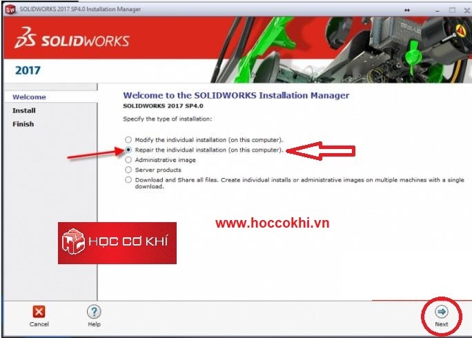 Sửa chữa lại chương trình cài đặt (Repair Solidworks)